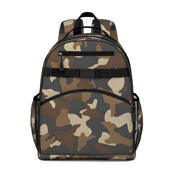 Brown Beige Camo Classic Shapes Pattern Backpack for School,Cute School Bag,Schoolbag with Adjustable Shoulder Straps & Padded Back,15.25"x11.5"x5.25"
