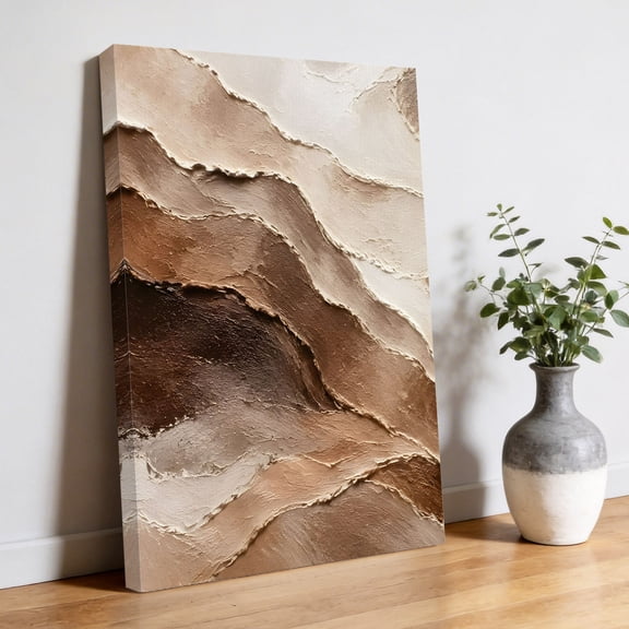 Brown Beige Canvas Wall Art, Minimalist Abstract Textured Plaster Oil Painting Pictures Wall Decor Wooden Framed Artwork Art Prints for Living Room Hallway Bedroom Office 8"x10"