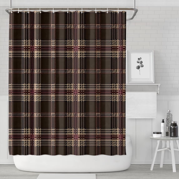 Brown Beige Checkerboard Checkered Pattern Shower Curtain 84"x72" ,Bathroom Decorative Shower Curtains Set with 12 Hooks,Modern Waterproof Washable Shower Curtain