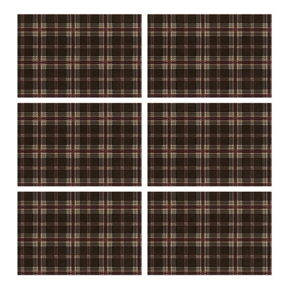 Brown Beige Checkerboard Checkered Pattern Summer Placemats Table Placemats Set Of 6-Linen Kitchen Washable Placemats Table Mats 11.8"x17.7" Non-Slip Heat Resistant