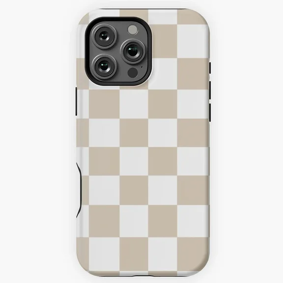 Brown Beige Checkered Grid Geometric Board Pattern Case for iPhone 11 12 13 14 15 16 17 Pro Max
