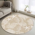 thumbnail image 1 of Brown Beige Coastal Round Area Rug 4Ft Washable Circle Rugs for Bedroom Dining Room, Nautical Coral Starfish Shell Seahorse Ocean Non-Slip Carpet Floor Mats Indoor Outdoor Carpet Runner Home Decor, 1 of 8