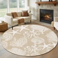 thumbnail image 1 of Brown Beige Coastal Round Area Rug 6Ft Washable Circle Rugs for Bathroom Office, Nautical Coral Starfish Shell Octopus Sea Non-Slip Carpet Floor Mats Indoor Outdoor Carpet Runner Aesthetic Home Decor, 1 of 8