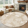 thumbnail image 1 of Brown Beige Coastal Round Area Rug 7Ft Washable Circle Rugs for Dorm Laundry Room, Nautical Starfish Coral Jellyfish Shell Sea Non-Slip Carpet Floor Mats Indoor Outdoor Carpet Runner Home Decor, 1 of 8