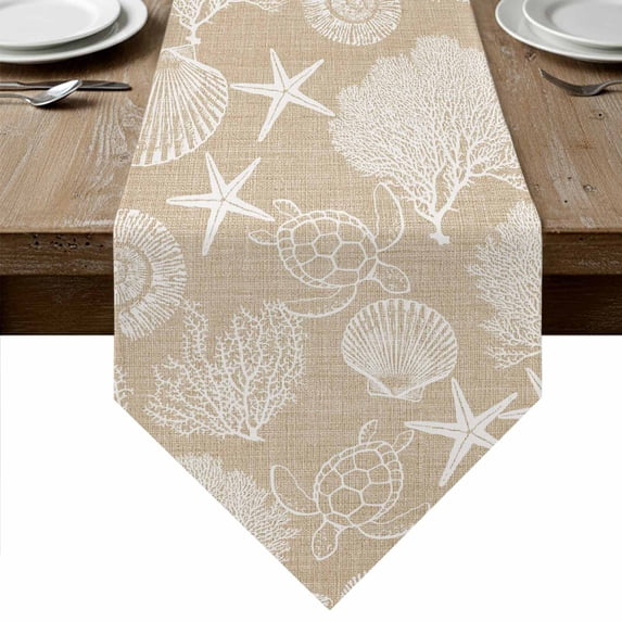 Brown Beige Coastal Table Runner Linen Burlap Table Runner 60 Inches ...