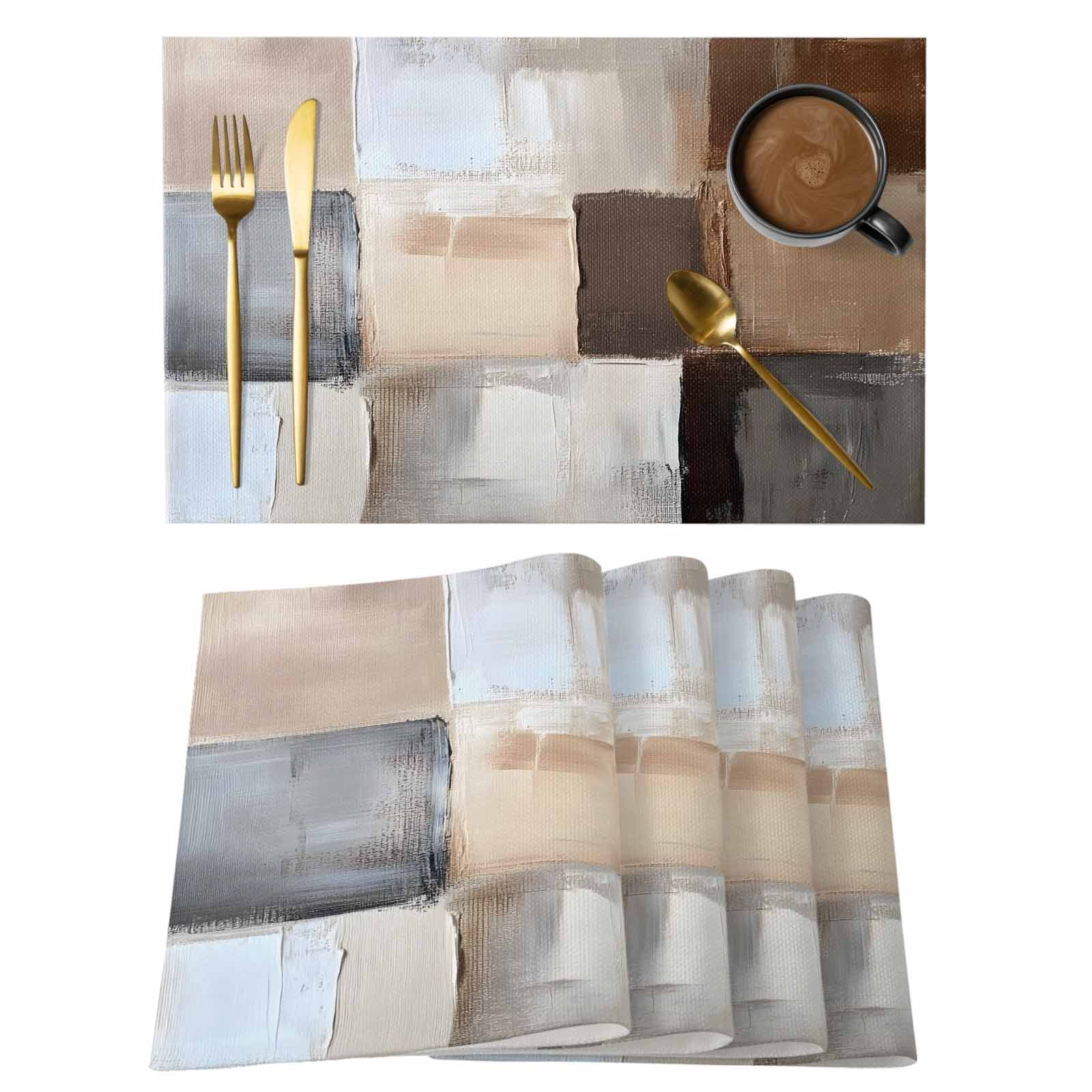 Brown Beige Color Blocks Placemats Set of 6 Abstract Oil Painting Art ...