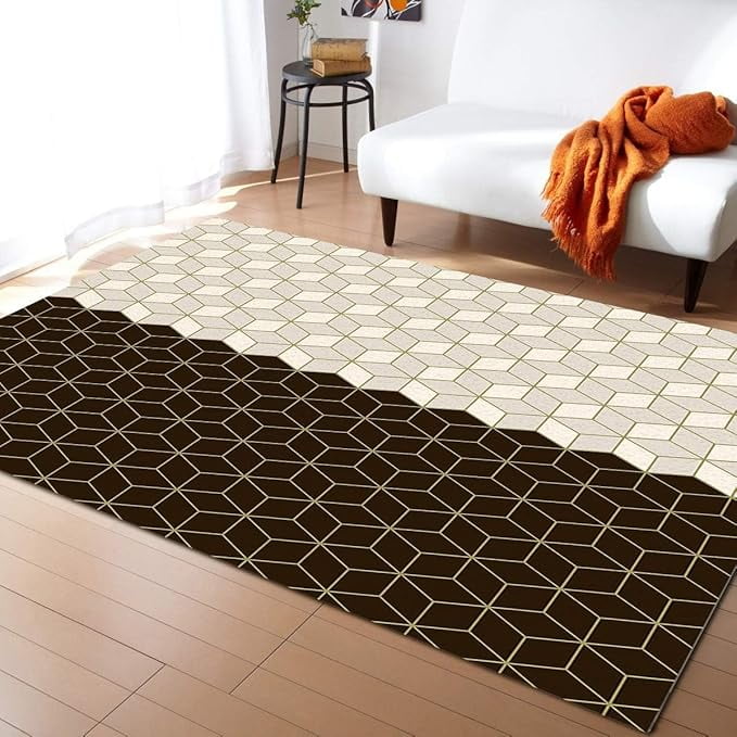 Brown And Beige Cube Square Geometric Area Rugs, Modern Geometric Grid ...