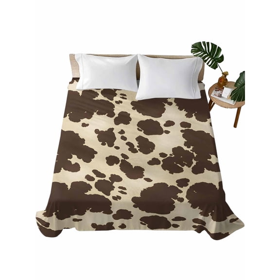 Brown Beige Flat Sheet Only Twin Size, Soft Breathable Bed Top Sheets for Mattress, Modern Animal Texture Abstract Luxury Bedding Flat Sheets for Home Hotel Bedroom Bed Protection