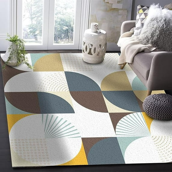 Brown Beige Geometric Area Rug, Middle Century Modern Decorative Rug, Indoor Rugs Anti-Slip Backing Durable Suitable For Living Room Bedroom Study Dining Room 3 x 5ft
