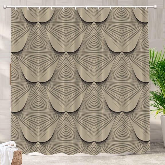 Brown Beige Geometric Decor Shower Curtain, Art Modern Futuristic Crochet Bathroom Decor Polyester Fiber Plastic Rings Quick-Drying Waterproof for Bathroom 72"W x 72"L (Pack of 1)