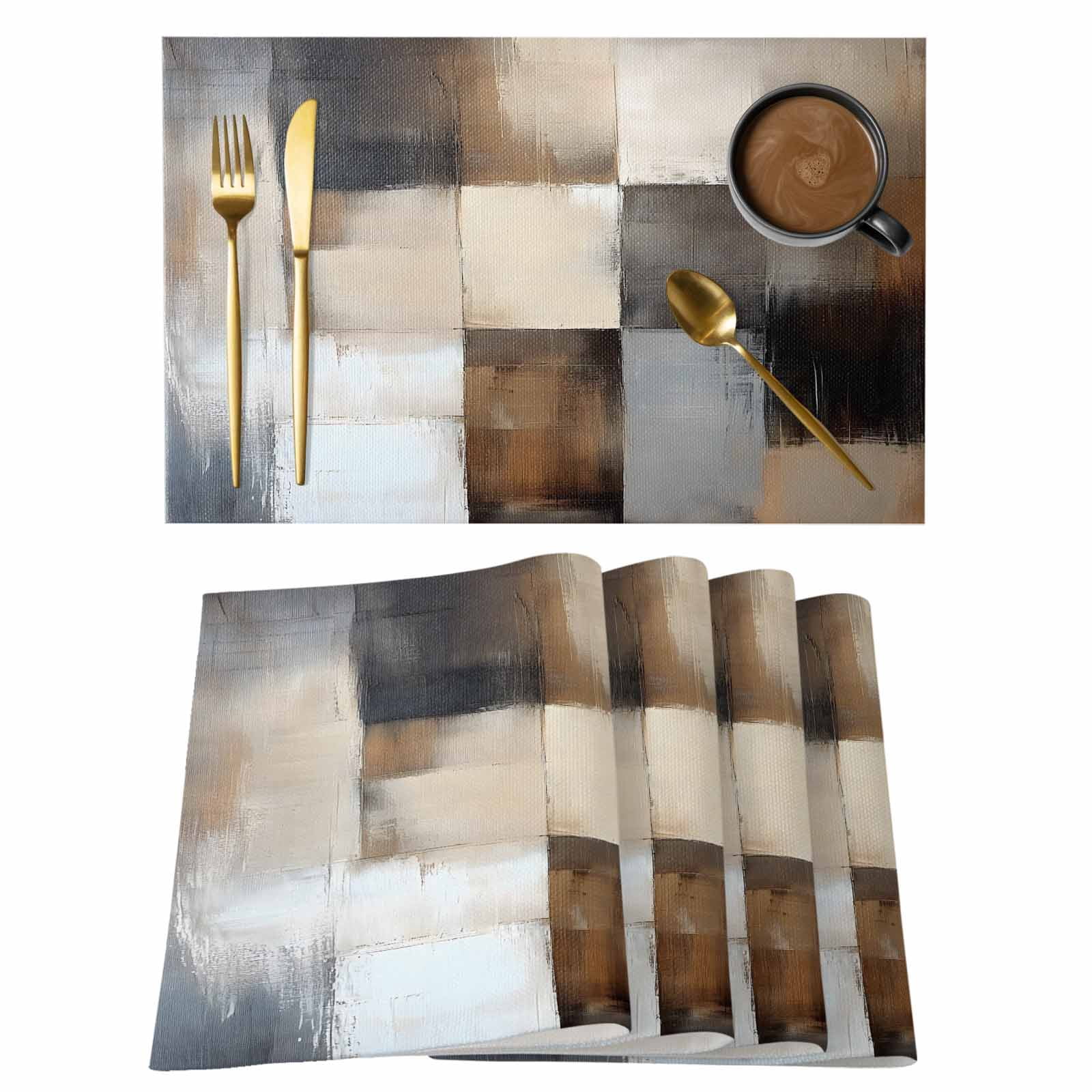 Brown Beige Geometric Placemats Set of 8 Abstract Oil Painting Color ...