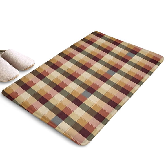 Brown Beige Green and Red Checkered Flannel Non Slip Door Rugs,Washable Door Mats Indoor,Decorative Door Mats,Dirt-Resistant and Absorbent Doormat for Entrance,Bedroom,Kitchen,Bathroom,31.5"x17"