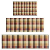 Brown Beige Green and Red Checkered Pattern Kitchen Rugs Sets Of 3,Kitchen Runner Rugs Non Skid Washable,Decorative Kitchen Floor Mats for Kitchen,Sink,Laundry,17"x30"  17"x47"   17"x59"