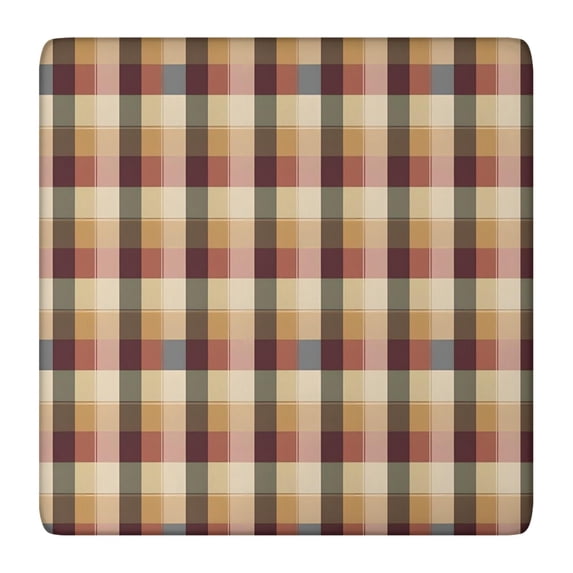 Brown Beige Green and Red Checkered Pattern Square Fitted Tablecloth with Elastic Edge,Square Table Cover,Washable Elastic Table Cover for Home Kitchen Party Decor 36"x36"