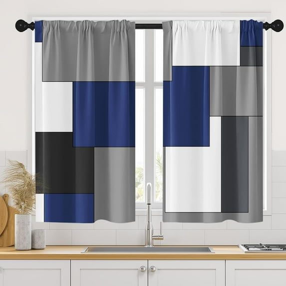 Brown Beige Kitchen Curtains 54 Inch Length Modern Abstract Painting Art Window Short Tier Curtains Over Sink Set of 2, Grey Contemporary Vintage Small Kitchen Decor 42x54 Inch