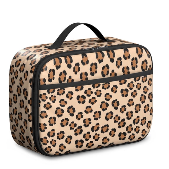 Brown and Beige Leopard Print Insulated Lunch Bag Teens,Bento School Lunch Bag for Teens for Work,Picnic or Travel 10.6x7.7x4.3 Inches,12 Can Capacity
