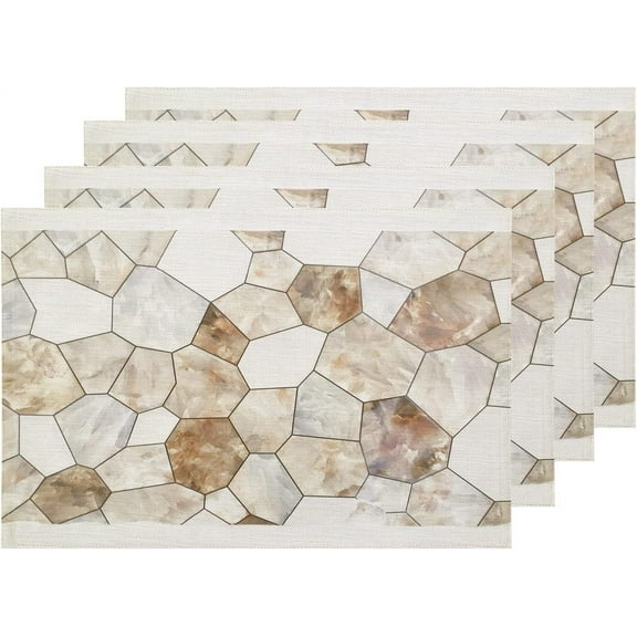 Brown Beige Marble Placemats, Abstract Creative Beautiful Artwork Table Mat Linen Burlap Washable Double-Deck Heat Insulation for Dining Table Kitchen Table Set of 4 (12 x 18 inch)