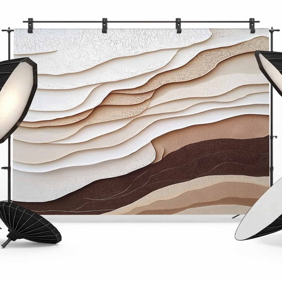 Brown Beige Ombre Backdrop for Photography, Fabric Photo Background Backdrop, Modern Moire Abstract Photo Booth Background for Portrait Photoshoot Video Wedding Studio Decoration Banner 10x8ft
