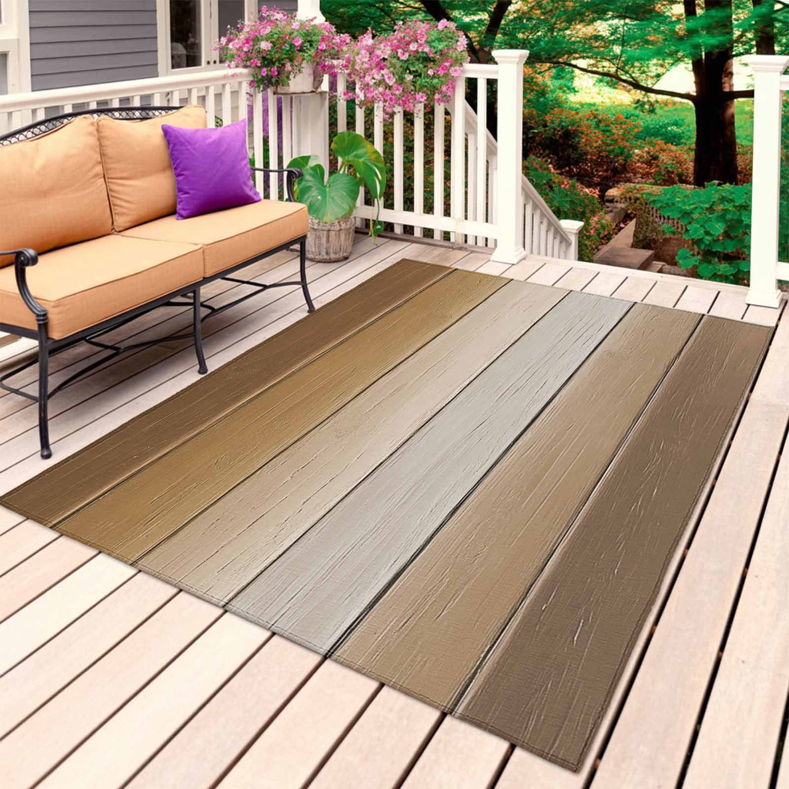 Brown Beige Outdoor Rug for Patio/Deck/Porch, Non-Slip Large Area Rug 5 ...