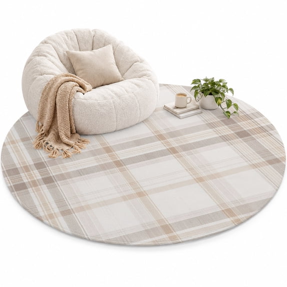 Brown Beige Plaid Area Rug 6', Farmhouse Buffalo Checkered Soft Mat Non ...
