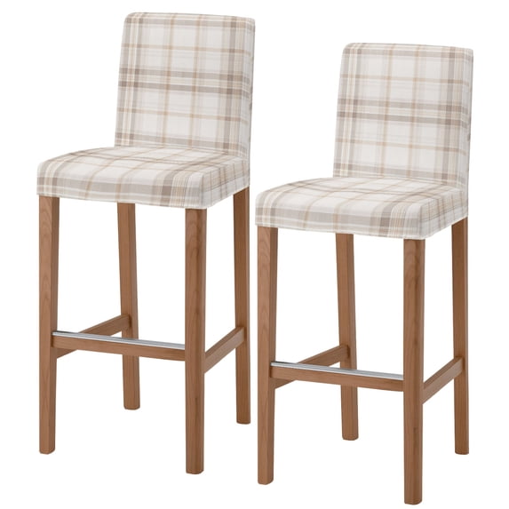 Brown Beige Plaid Bar Stool Covers - Stretch Dining Chair Covers Set of 2, Farmhouse Checkered Buffalo Bar Chair Cover Removable Counter Stool Pub Chairs Slipcovers Protectors for Kitchen/Cafe