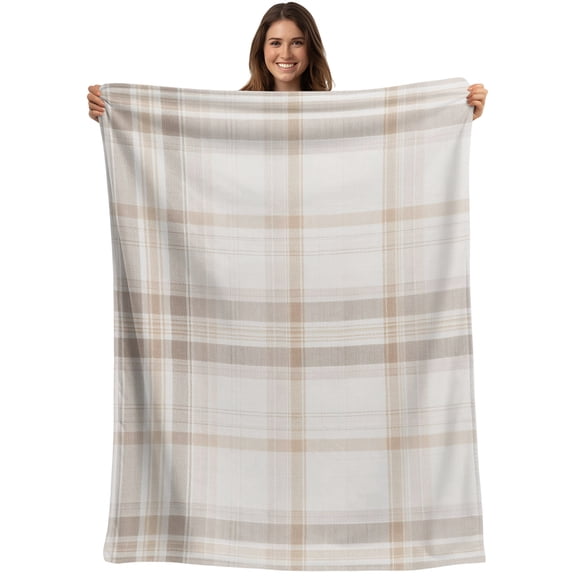 Brown Beige Plaid Blanket Soft Cozy Warm Throw Blanket for Couch, Plush Fuzzy Flannel Blankets for Sofa, Farmhouse Checkered Buffalo Bed Blankets Lightweight Gifts for Women, 30"x40"
