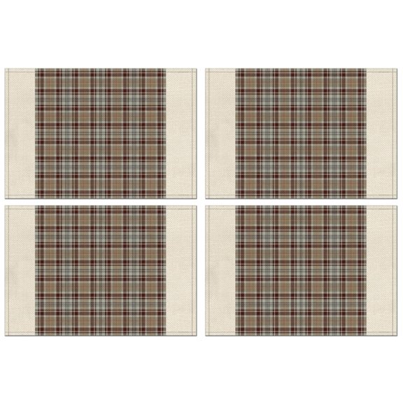 Brown Beige Plaid Checkered Pattern Summer Placemats Table Placemats Set Of 4-Linen Kitchen Washable Placemats Table Mats 11.8"x17.7" Non-Slip Heat Resistant