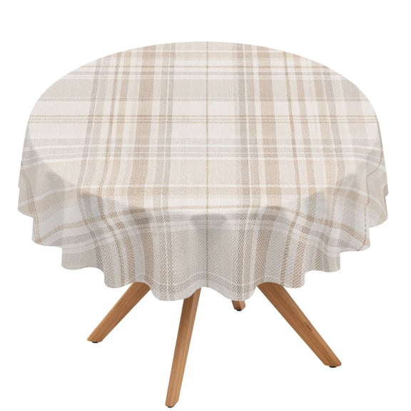Brown Beige Plaid Round Tablecloth 60 Inch Buffalo Checkered Farmhouse Waterproof Spillproof Circle Table Cloth Washable Round Table Cover for Party, Picnic, Indoor and Outdoor Dining