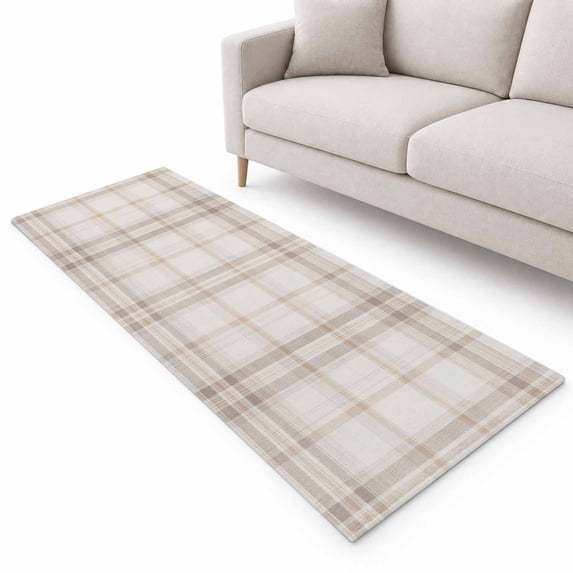 Brown Beige Plaid Runner Rug 2.6'x8', Farmhouse Buffalo Checkered Soft ...
