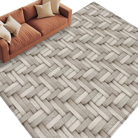 Brown Beige Rattan Area Rug 5x8 Washable Rug Non Slip Farmhouse Vintage Wicker Texture Large Area Rug Soft Stainresistant Indoor Floor Carpet for Living Room Bedroom Home Office Dining Room Nursery