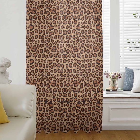 Brown Beige Semi Sheer Curtains Drapes for Living Room, Bedroom, French Doors Window 45 Inches Long, Leopard Stripes Modern Art Rod Pocket Chiffon Curtain Drapery Voile Draperies Panel