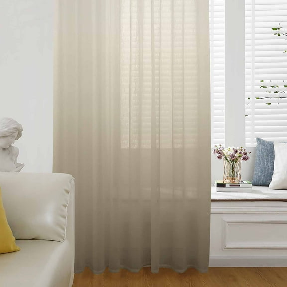 Brown Beige Semi Sheer Curtains Drapes for Living Room, Bedroom, French Doors Window 54 Inches Long, Gradient Monochrome Modern Country Rod Pocket Chiffon Curtain Drapery Voile Draperies Panel