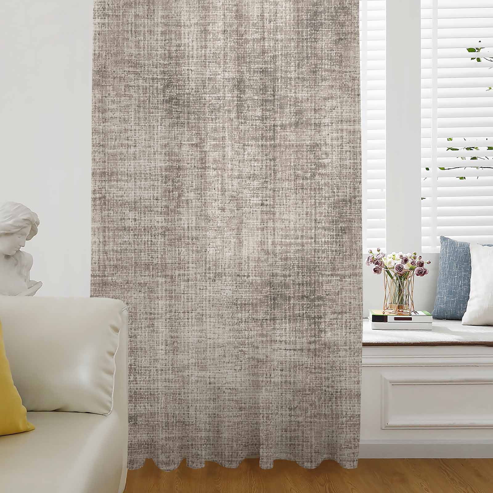 Brown Beige Sheer Curtains 63 Inch Length Farmhouse Linen Texture ...