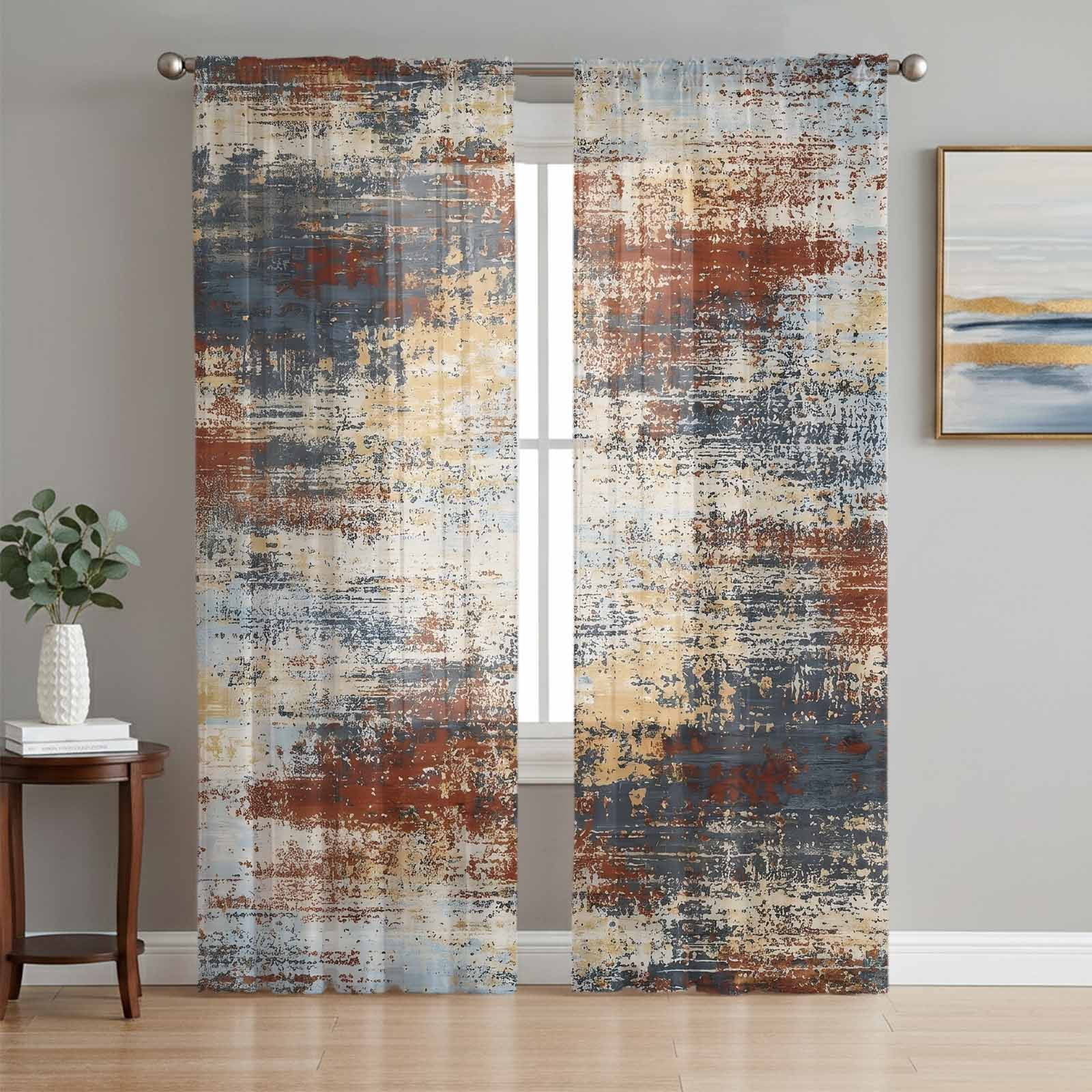 Brown Beige Sheer Curtains for Living Room Bedroom, Gray Abstract Smoky ...
