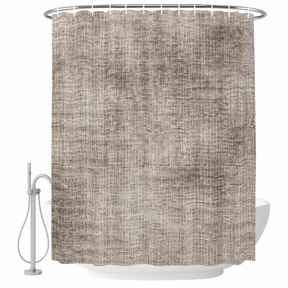 Brown Beige Shower Curtain Set - Small 36" x 72" Washable Bathtub Curtain with 12 Hooks, Farmhouse Linen Texture Waterproof Fabric Stall Shower Curtains for Bathroom/Bathtub Décor