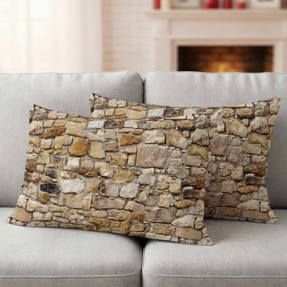 Brown Beige Stones Waterproof Outdoor Throw Pillow Covers 20"x12" Pack 2, Pillow Cases Throw Cushion Cover with Zipper, Farmhouse Stones Modern Art Washable Pillowcase for Poolside Sofa