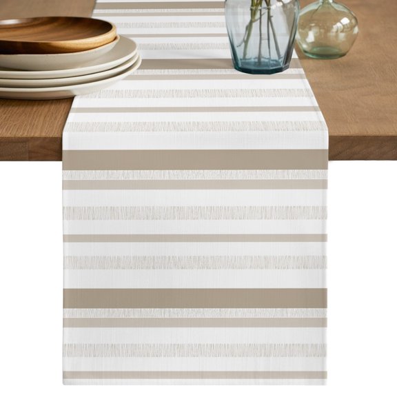 Brown Beige Stripe Table Runner, Modern Minimalist Geometric Vertical Bands Cotton Linen Table Cloth, Tablerunner for Kitchen Dining Party Wedding Home Decor 13x36 Inch
