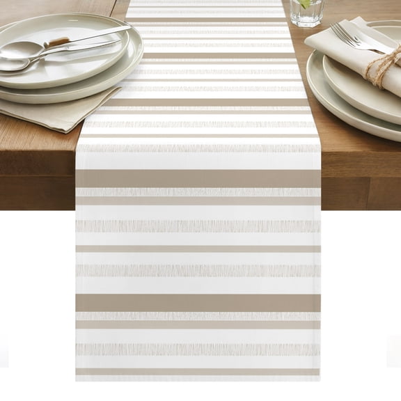 Brown Beige Stripe Table Runner, Modern Minimalist Geometric Vertical Bands Washable Kitchen Table Runners Dress Scarves for Dining Table Decorations Party/Restaurant/Indoor Outdoor Use, 13x36in