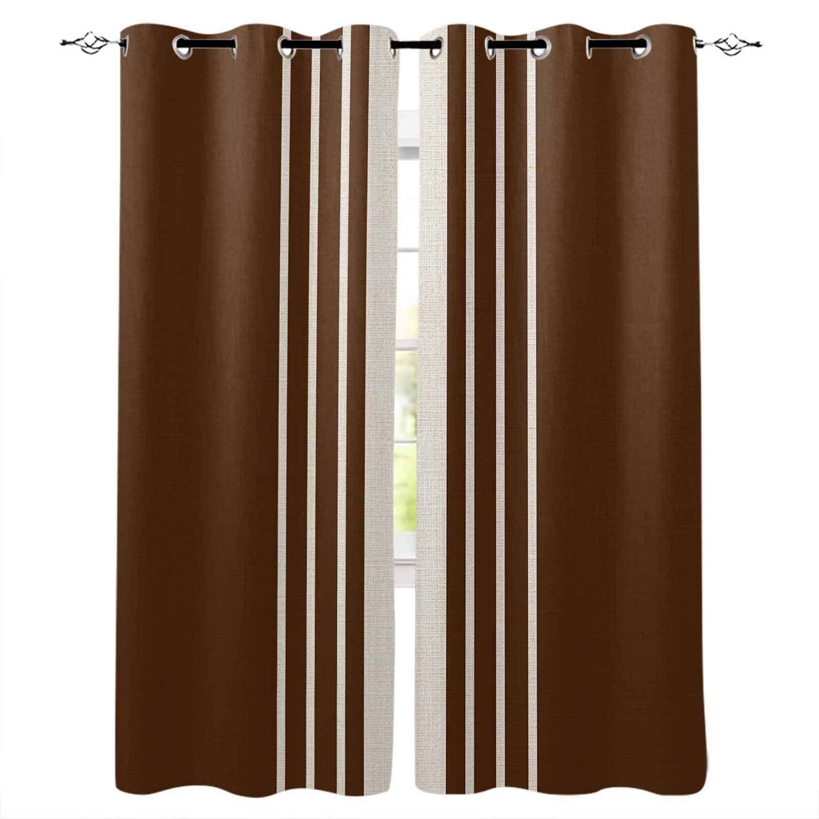 Brown Beige Striped Blackout Curtains for Bedroom Living Room Darkening