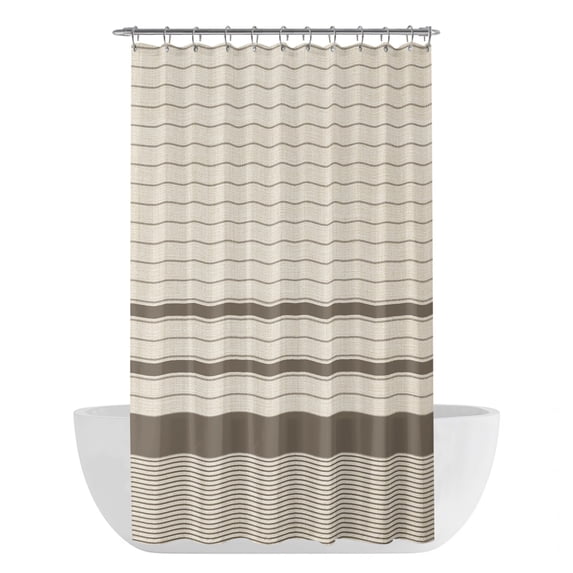 Brown Beige Striped Shower Curtain - Water Repellent Fabric Shower Curtains Washable, Farmhouse Stripes Cottagecore Decorative Polyester Cloth Bathroom Curtains Modern Bath Decor 36"x72"