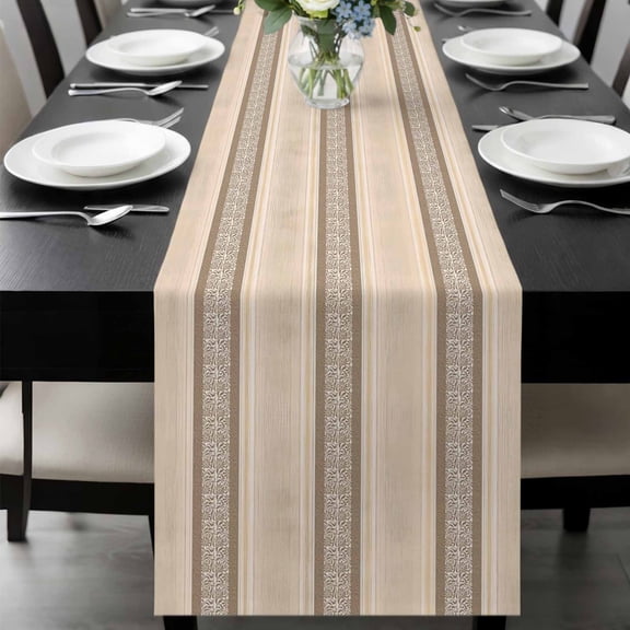 Brown Beige Striped Table Runner 72 Inches Long, Boho Ethnic Modern Abstract Art Kitchen Coffee Dining Table Decoration for Home Party Birthday Wedding Home Decor 14x72 Inches