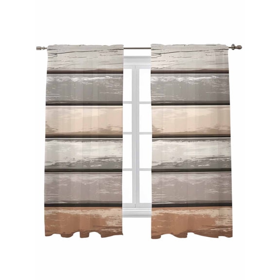 Brown Beige Stripes Curtains 72 Inch Length,Sheer Curtains for Bedroom Living Room Window Geometric Painting Neutral Textured Rod Pocket Drapes Kitchen Curtains Small Half Window 52"x72" 2 Panels