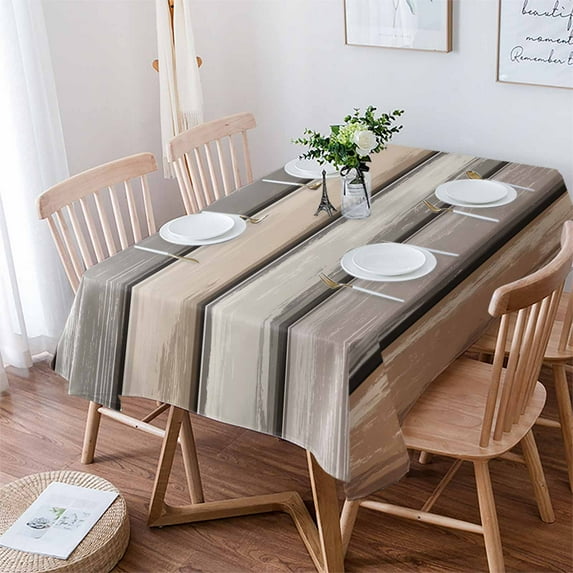Brown Beige Stripes Tablecloth Rectangle Table Cloth 60x84 , Waterproof Tablecloth Outdoor Table Cloth, Geometric Painting Neutral Textured Washable Table Cover for Kitchen Dining Party