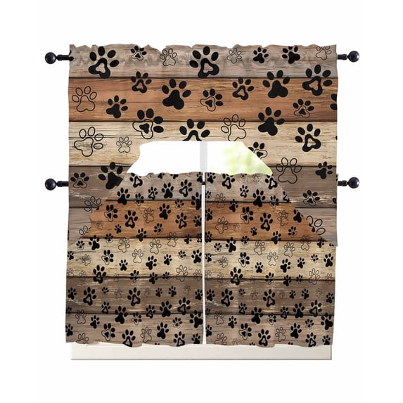 Brown Beige Swag Curtains for Living Room/Bedroom Windows, Rustic Farmhouse Dog Paw Vintage Kitchen Curtains and Valances Set 36 Inch Length, Light Filtering Swags Valance Curtain Panels