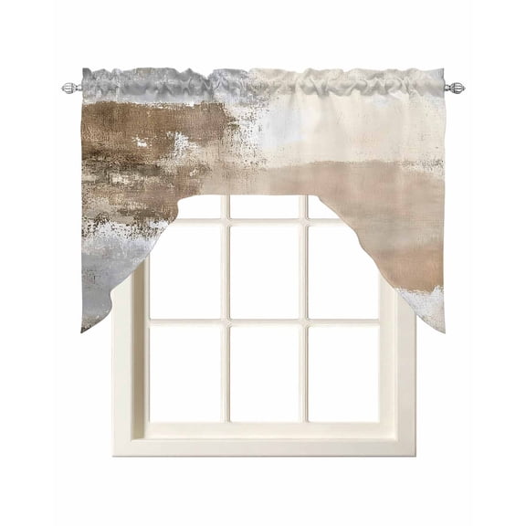 Brown Beige Swag Valance and Tier Curtains Set Graffiti Art Abstract Color Block Oil Paint Modern Kitchen Curtains 3 Piece Set Rod Pocket Panels for Bedroom Cafe 56x36 inch