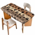 thumbnail image 1 of Brown Beige Table Cloths for 4 Foot Rectangle Tables, Rustic Farmhouse Dog Paw Vintage Patio Waterproof Elastic Fitted Tablecloths, Washable Rectangular Table Cover for Camping, 1 of 8