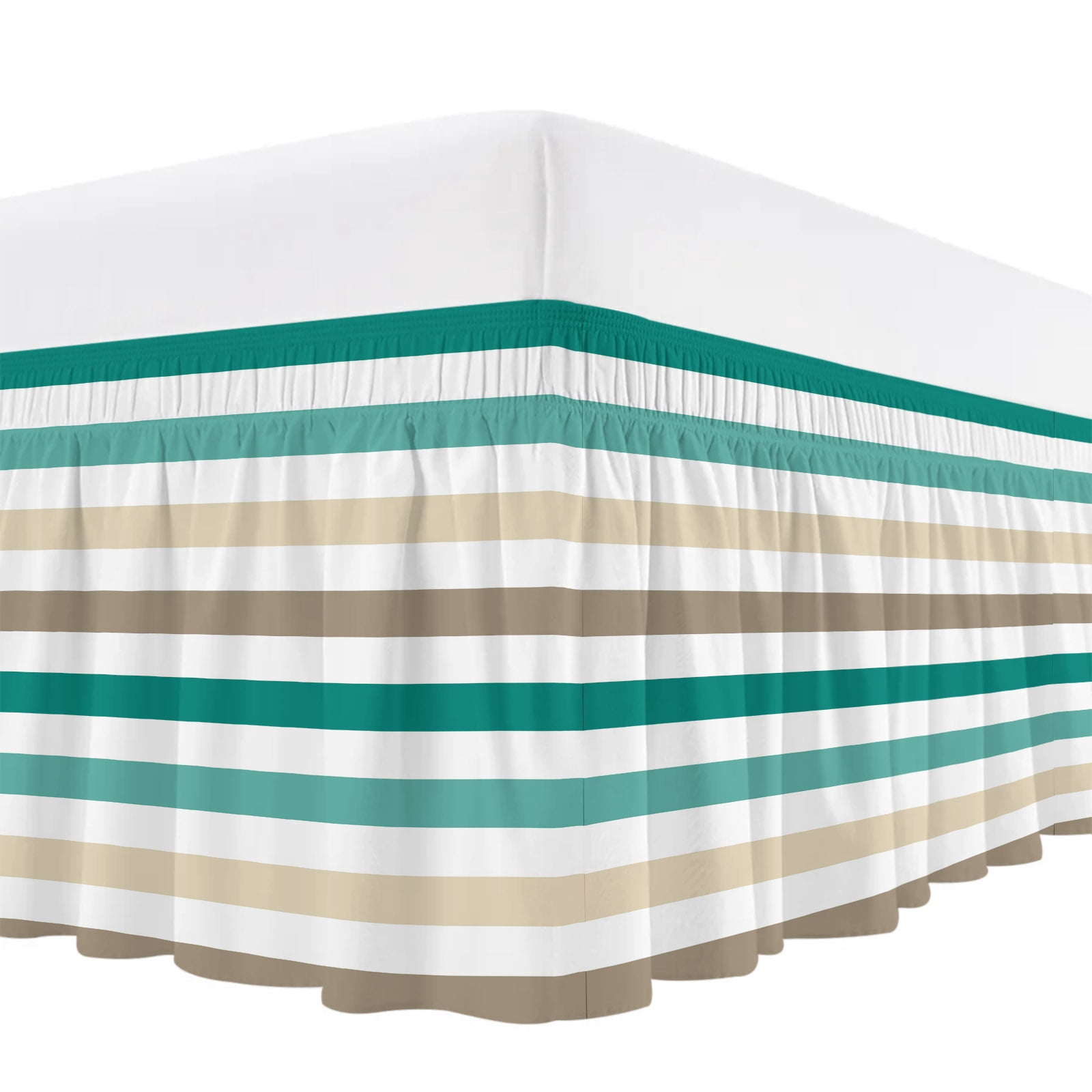 Brown Beige Teal White Striped Bed Skirt Bed Skirts King Size 18 Inch ...