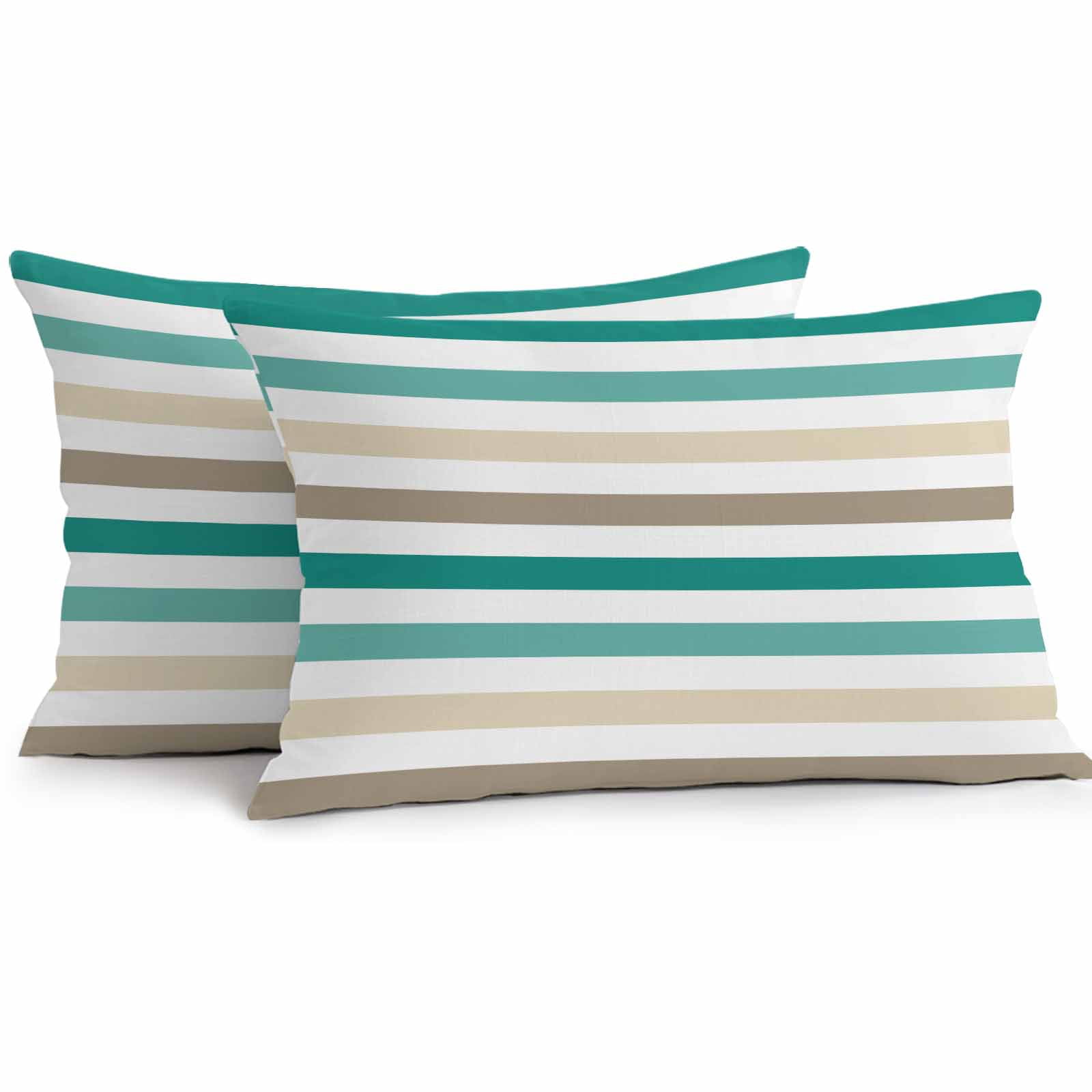 Brown Beige Teal White Striped Outdoor Pillow Covers Set of 2 Modern Minimalist Lines Waterproof Throw Pillow Case Decorative Square Cushion Cover for Patio Couch Garden Balcony, 20"x12"
