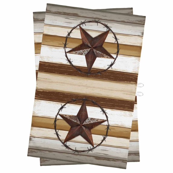 Brown Beige Texas Star Kitchen Towels Set of 2, Water Absorbent Dish Towel, Vintage Stars Wooden Decorative Hand Towels - Quick Drying Cloth for Cooking Baking, 18x28 Inch