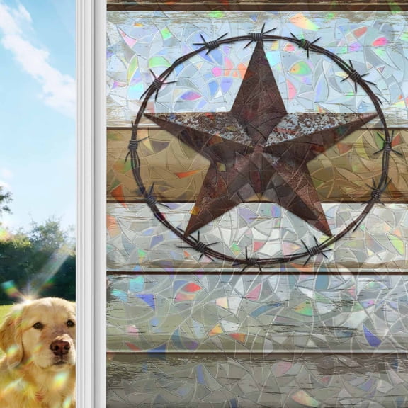 Brown Beige Texas Star Retro Window Privacy Film Stain Glass,Reusable Decorative Rainbow Window Film,Vintage Stars Wooden Static Cling Sun Blocking Stickers Decals Covers 17.7" x 39.3" (2pcs)